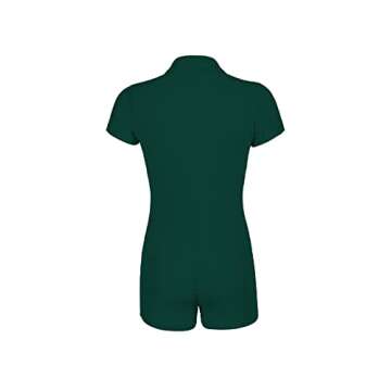 LYANER Women's Collar Button Front Short Sleeve One Piece Romper Playsuit Bodysuits Dark Green Small