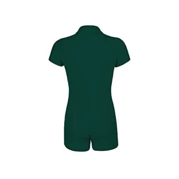 LYANER Women's Collar Button Front Short Sleeve One Piece Romper Playsuit Bodysuits Dark Green Small
