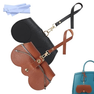 Soft Leather Sunglasses Bag, Portable Leather Glasses Case Holder Sunglasses Pouch with Wrist Strap,...