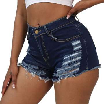 Weigou Women Jean Short Ripped Hot Shorts Comfy Stretchy Women Fringed Denim Shorts (Blue(1), M, m)
