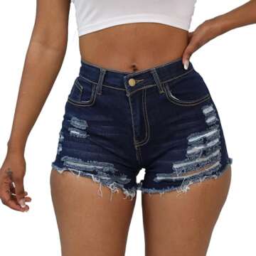 Weigou Women Jean Short Ripped Hot Shorts Comfy Stretchy Women Fringed Denim Shorts (Blue(1), M, m)