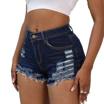 Weigou Women Jean Short Ripped Hot Shorts Comfy Stretchy Women Fringed Denim Shorts (Blue(1), M, m)