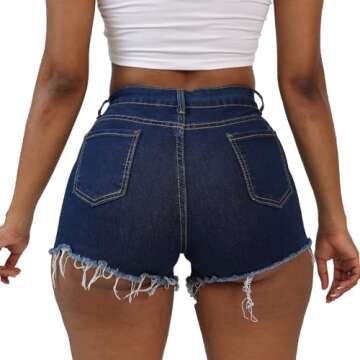 Weigou Women Jean Short Ripped Hot Shorts Comfy Stretchy Women Fringed Denim Shorts (Blue(1), M, m)