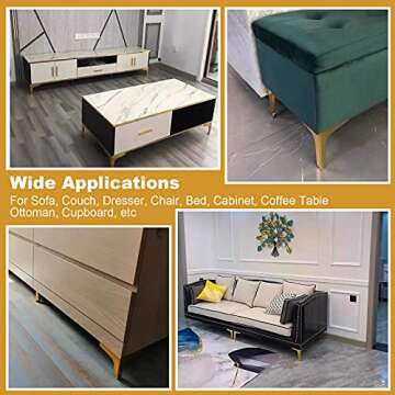 MNKNENG 8 Packs Metal Gold Furniture Legs 5 Inch Gold Couch Legs Extenders Modern Style Heavy Duty R...