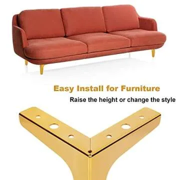 MNKNENG 8 Packs Metal Gold Furniture Legs 5 Inch Gold Couch Legs Extenders Modern Style Heavy Duty Replacement Gold Leg for Furniture Sofa Couch Chair Ottoman Cabinet