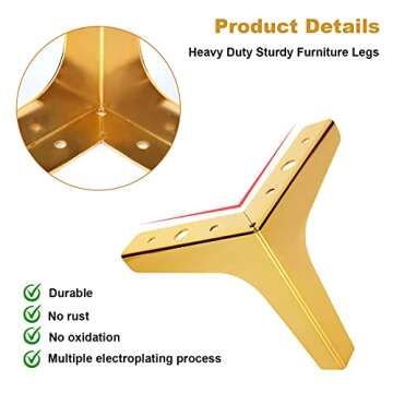 MNKNENG 8 Packs Metal Gold Furniture Legs 5 Inch Gold Couch Legs Extenders Modern Style Heavy Duty Replacement Gold Leg for Furniture Sofa Couch Chair Ottoman Cabinet