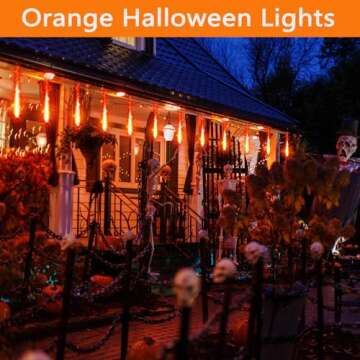 Halloween Decorations Outside, Kwaiffeo Waterproof Orange Meteor Shower Lights for Halloween Decorat...