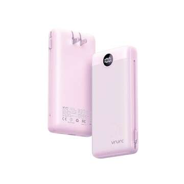 VRURC Portable Charger 20000mAh, Fast Charging Power Bank USB C,4 Output 2 Input Charging Bank Equipped with LED Display,Built-in Wall Plug and Cables,Cell Phone Replacement Battery