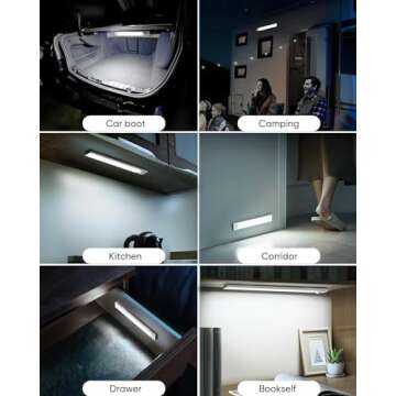 Under Cabinet Lighting,12 Inches Rechargeable Under Cabinet Lights Wireless Closet Light Battery Operated, 2200 mAh Motion Sensor Light Indoor, 6000K Dimmable Led Lights for Kitchen
