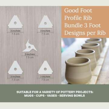 OUTPOST POTTERY Profile Ribs - Precision Pottery Rib Tools Made W/Durable PLA for Consistent Shapes, Floating Designs & Accurate Craft - Texture & Trimming Tools (Good Foot Bundle)
