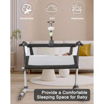 Yacul Baby Bassinet - Adjustable Crib Sleeper with Music, Dark Gray, Portable