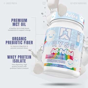 Ryse Core Series Loaded Protein | Build, Recover, Strength | 25g Whey Protein | Added Prebiotic Fiber and MCTs | Low Carbs & Low Sugar | 20 Servings (Marshmallow)