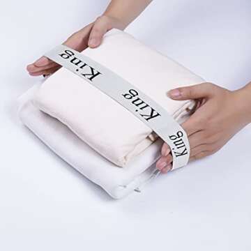 QoeCycth 4PCS Bed Sheet Organizer Bands, Storage Labels and Sheet Keepers for Linen Closet - Elastic Bedding Straps for Foldable Bedsheet, Pillow Case, Duvet (King)