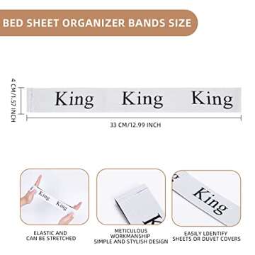 QoeCycth 4PCS Bed Sheet Organizer Bands, Storage Labels and Sheet Keepers for Linen Closet - Elastic Bedding Straps for Foldable Bedsheet, Pillow Case, Duvet (King)