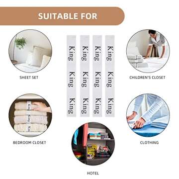 QoeCycth 4PCS Bed Sheet Organizer Bands, Storage Labels and Sheet Keepers for Linen Closet - Elastic Bedding Straps for Foldable Bedsheet, Pillow Case, Duvet (King)