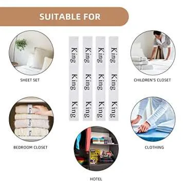 QoeCycth 4PCS Bed Sheet Organizer Bands, Storage Labels and Sheet Keepers for Linen Closet - Elastic Bedding Straps for Foldable Bedsheet, Pillow Case, Duvet (King)