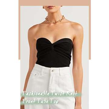 NTSWZYS Womens Strapless Crop Top Sexy Twist Knot Front Solid Ribbed Knit Tube Top Sleeveless Camisole Tanks Top (CF-Black,M)