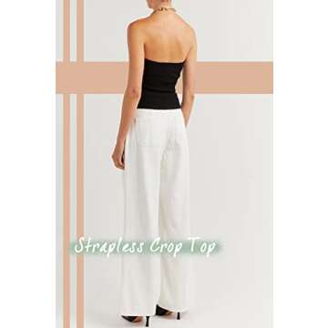 NTSWZYS Womens Strapless Crop Top Sexy Twist Knot Front Solid Ribbed Knit Tube Top Sleeveless Camisole Tanks Top (CF-Black,M)