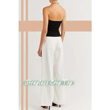 NTSWZYS Womens Strapless Crop Top Sexy Twist Knot Front Solid Ribbed Knit Tube Top Sleeveless Camisole Tanks Top (CF-Black,M)