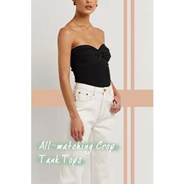 NTSWZYS Womens Strapless Crop Top Sexy Twist Knot Front Solid Ribbed Knit Tube Top Sleeveless Camisole Tanks Top (CF-Black,M)