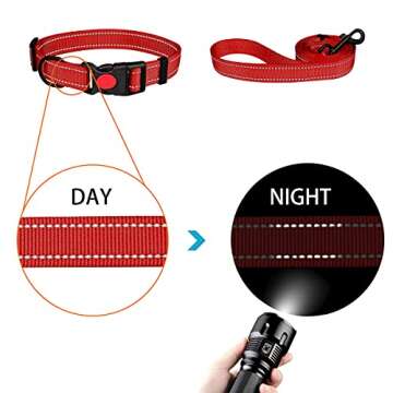 Reflective Dog Collar and Leash Set with Safety Locking Buckle Nylon Pet Collars Adjustable for Small Medium Large Dogs 3 Sizes(Red&S)