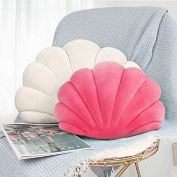 Yi-gog Seashell Pillow Sea Shaped Decorative Princess Throw Pillow 3D Velvet Soft Ocean Cute Throw Pillows for Bed Couch Chair Sofa Room 18 X 13 inch