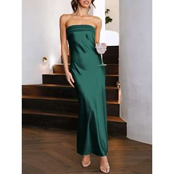 ANRABESS Women Summer Wedding Guest Maxi Dress Strapless Satin Tube Bodycon Backless Cocktail Formal Dresses 2025 Spring Deep Green
