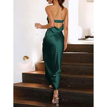 ANRABESS Women Summer Wedding Guest Maxi Dress Strapless Satin Tube Bodycon Backless Cocktail Formal Dresses 2025 Spring Deep Green