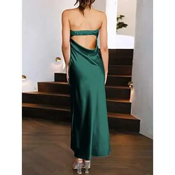 ANRABESS Women Summer Wedding Guest Maxi Dress Strapless Satin Tube Bodycon Backless Cocktail Formal Dresses 2025 Spring Deep Green