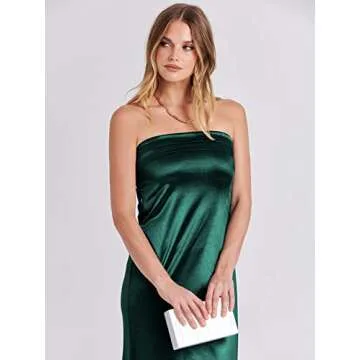ANRABESS Women Summer Wedding Guest Maxi Dress Strapless Satin Tube Bodycon Backless Cocktail Formal Dresses 2025 Spring Deep Green