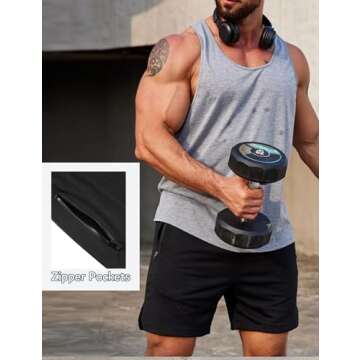 COOFANDY Men's Gym Workout Shorts Quick Dry Bodybuilding Weightlifting Pants Training Running Jogger with Pockets Black