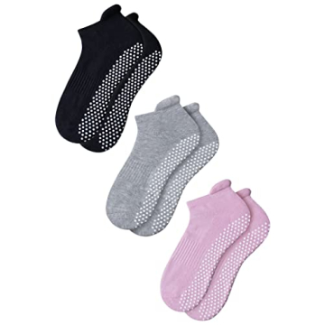 RATIVE Anti Slip Non Skid Barre Yoga Pilates Hospital Ankle Socks with grips for Adults Men Women (X...