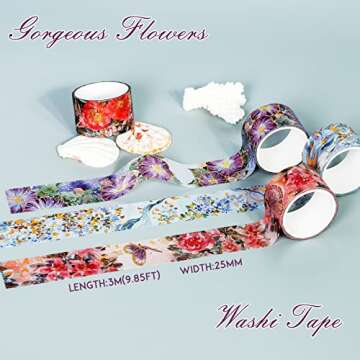 LUHIMO Floral Washi Tape - Gorgeous Decorative Gold Foil