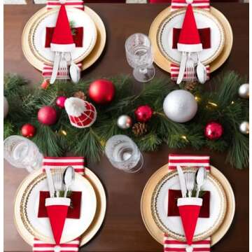 jollylife 38Ct Christmas Santa Hats Silverware Holders - Xmas Party Dinner Table Dinnerware Decorati...