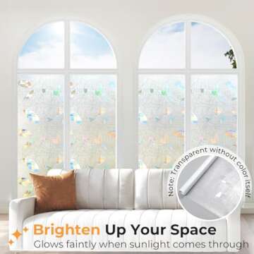 rabbitgoo Window Privacy Film, Stained Glass Decorative Privacy Window Cling, Prism Rainbow Static C...