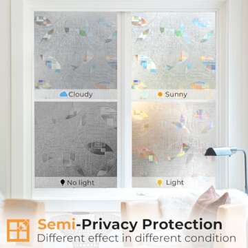 rabbitgoo Window Privacy Film, Stained Glass Decorative Privacy Window Cling, Prism Rainbow Static Cling Window Sticker, Anti-UV Front Door Glass Covering for Home, 23 x 78.7 inches