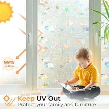 rabbitgoo Window Privacy Film, Stained Glass Decorative Privacy Window Cling, Prism Rainbow Static Cling Window Sticker, Anti-UV Front Door Glass Covering for Home, 23 x 78.7 inches