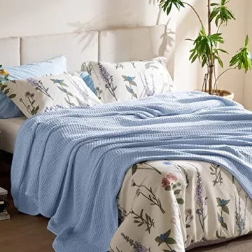 Comfortable Bedsure 100% Cotton Waffle Weave Blanket