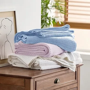 Comfortable Bedsure 100% Cotton Waffle Weave Blanket