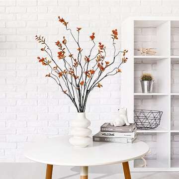 Dolicer 3Pcs Artificial Fall Branches Leaf Spray, Artificial Ficus Branches and Ficus Stems for Vase, Faux Decorative Banyan Twig Plants for Home Office Banquet Party Decor (Orange)