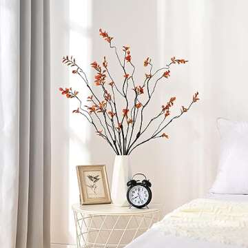 Dolicer 3Pcs Artificial Fall Branches Leaf Spray, Artificial Ficus Branches and Ficus Stems for Vase, Faux Decorative Banyan Twig Plants for Home Office Banquet Party Decor (Orange)