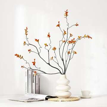 Dolicer 3Pcs Artificial Fall Branches Leaf Spray, Artificial Ficus Branches and Ficus Stems for Vase, Faux Decorative Banyan Twig Plants for Home Office Banquet Party Decor (Orange)