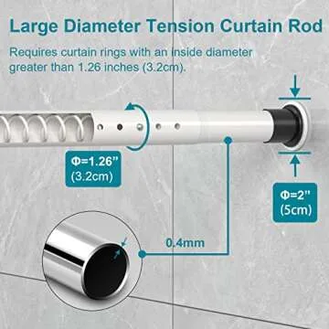 Oxdigi Room Divider Tension Curtain Rod Long / 102.4-122.1 inches Large No Drilling Adjustable Window Curtain Rod for Bathroom, Shower Indoor Decor/Cream White