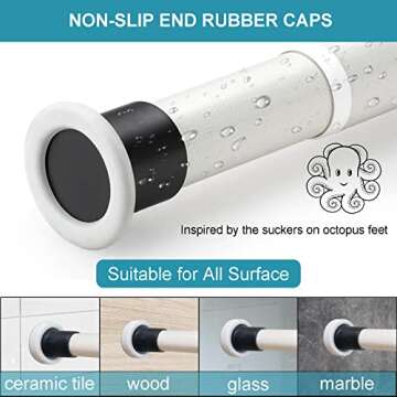 Oxdigi Room Divider Tension Curtain Rod Long / 102.4-122.1 inches Large No Drilling Adjustable Window Curtain Rod for Bathroom, Shower Indoor Decor/Cream White