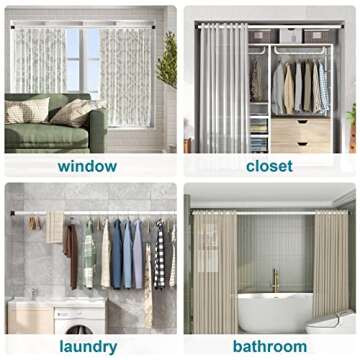 Oxdigi Room Divider Tension Curtain Rod Long / 102.4-122.1 inches Large No Drilling Adjustable Window Curtain Rod for Bathroom, Shower Indoor Decor/Cream White