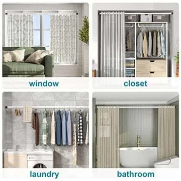 Oxdigi Room Divider Tension Curtain Rod Long / 102.4-122.1 inches Large No Drilling Adjustable Window Curtain Rod for Bathroom, Shower Indoor Decor/Cream White