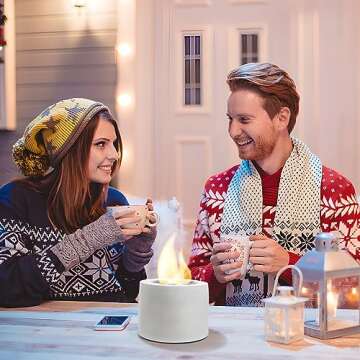 Table Top Fire Pit Bowl - Concrete Tabletop Fireplace Portable Rubbing Alcohol Burner Long Time Burning Smokeless Fire Pit for Patio Decor Smores Maker with Extinguisher White Elephant Gift