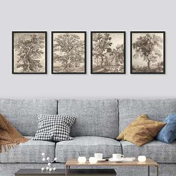 SIGNWIN Framed Forest Tree Art - Vintage Canvas Decor