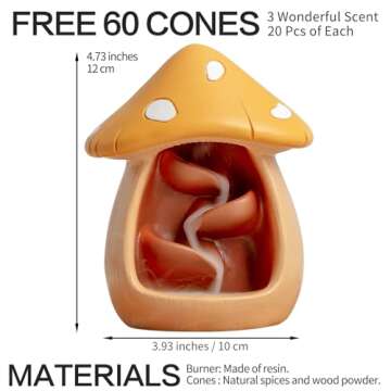 CHUNCHE Cute Mushroom Incense Holder with 60 Incense Cones, Handmade Waterfall Backflow Incense Burn...