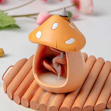 CHUNCHE Cute Mushroom Incense Holder with 60 Incense Cones, Handmade Waterfall Backflow Incense Burner, Nature Theme Incense Burner, Adorable Home Decoration, Cottagecore Decor Accessories